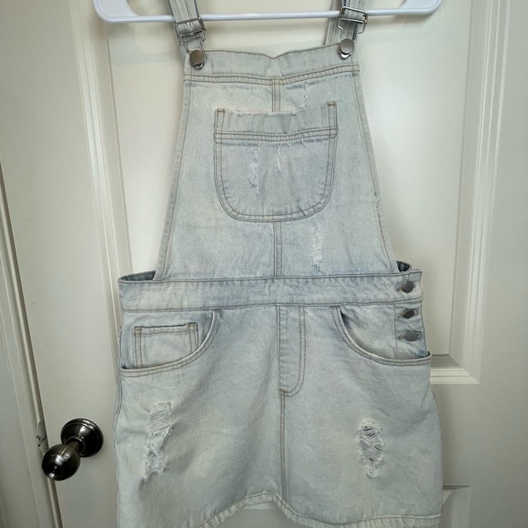 Forever 21 Denim Overall Mini Skirt Bleached M - Picture 6 of 17